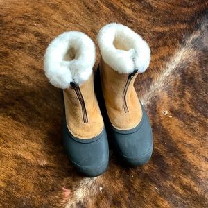 Sorel Snow Angel Zip Boots Womens 10 Brown Waterproof Suede Faux Fur EUC